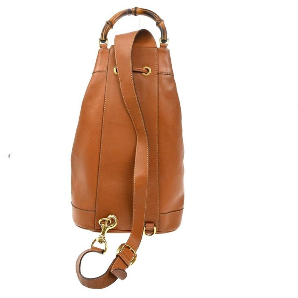Gucci Vintage Bamboo Sling Backpack Leather Brown Leather Backpack Bag - Picture 2 of 16